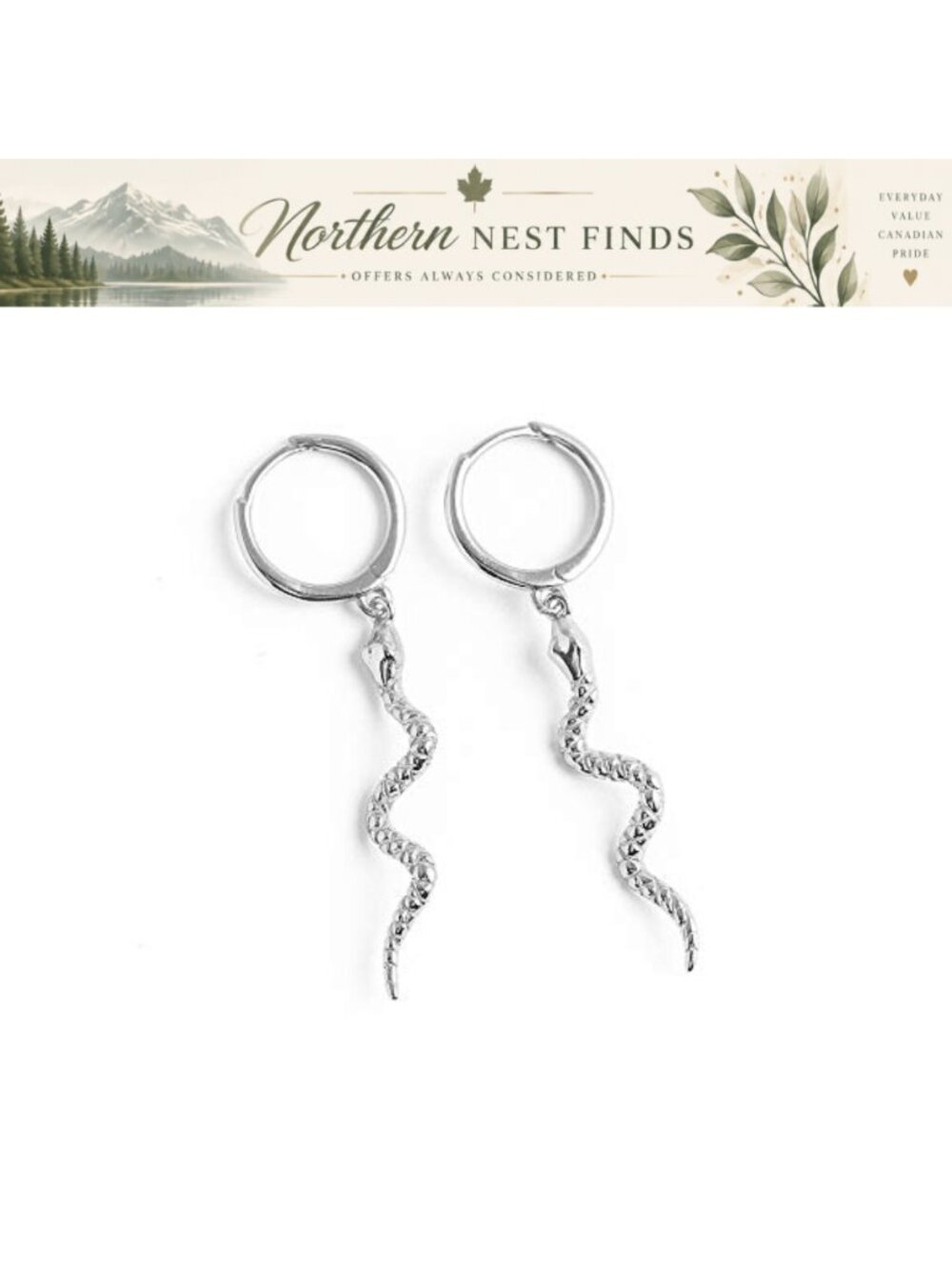 Snake Dangle Small Hoop Earrings 925 Sterling Silver Punk Drop